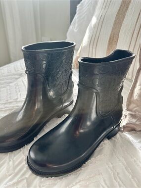Coach Black Embossed Signature Rain Boot
